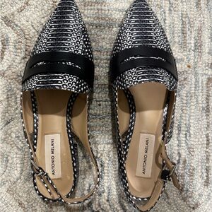ANTONIO MELANI Black & White Textured Slingback Flats, EUC, 8.5